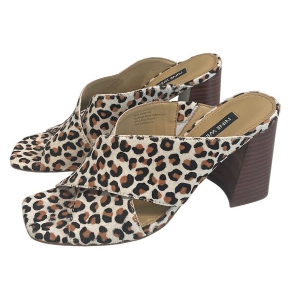 Nine West Shoes - Nine West Womens Mule Sandals‎ Leopard Calf Hair 9M Block Heel Safari Date Night